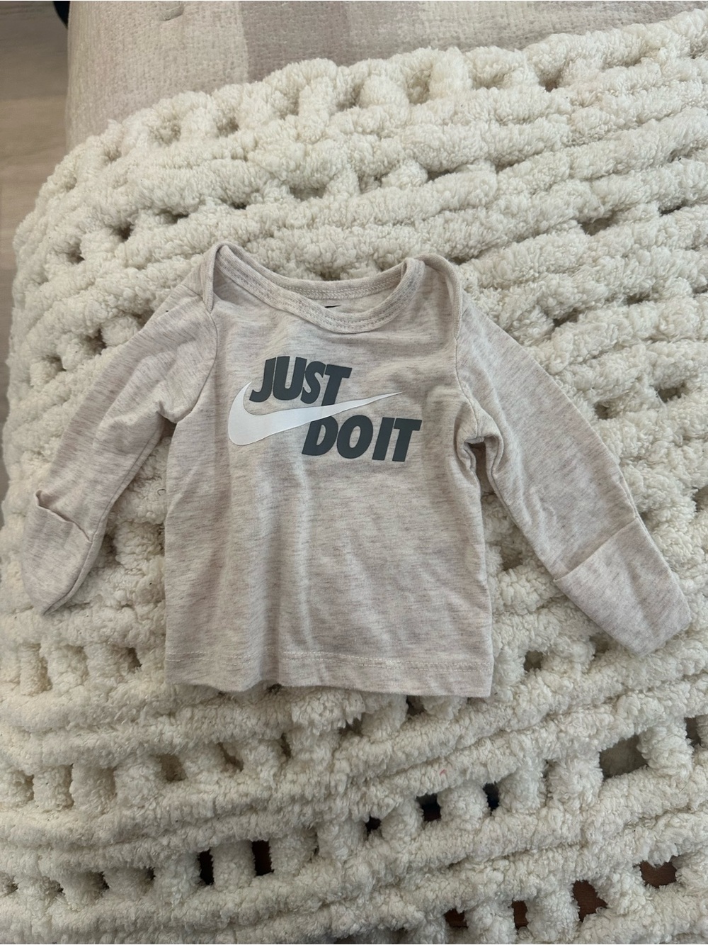 Nike Long-Sleeve 'Just Do It' Tee in Heather Gray and White
